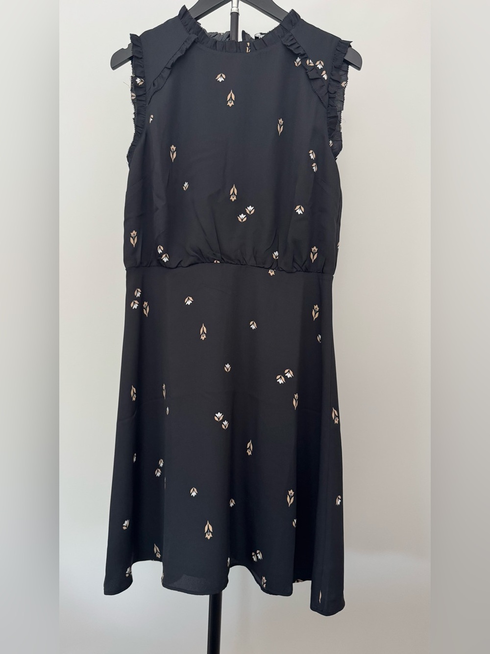 Ann Taylor Black Midi Dress with Cream & Beige Floral Print